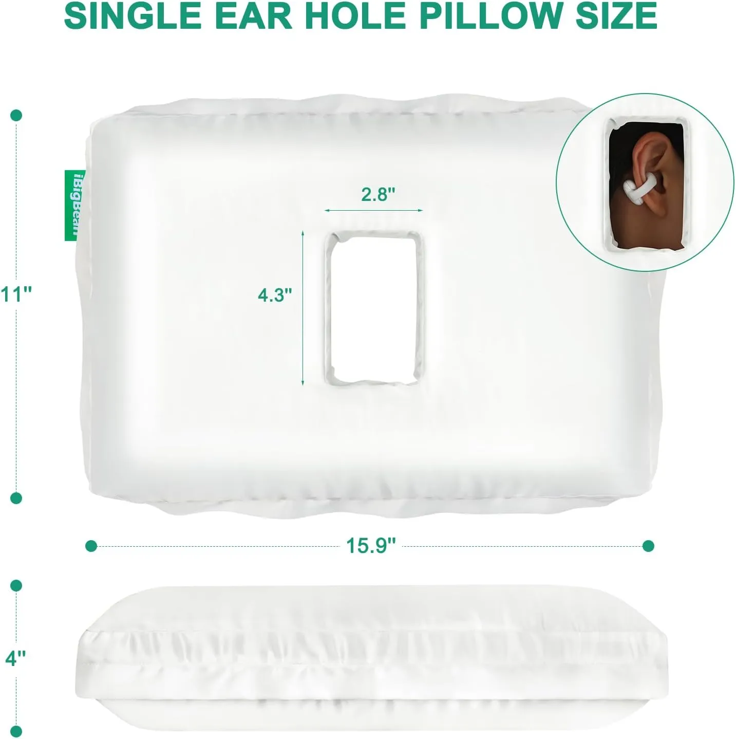 Ear Piercing Pillow - Breathable Big Ear Hole Pillow - with Satin Smooth Pillowcase - 15.9''L x 11''W x 4''H - Come with Portable Backpack