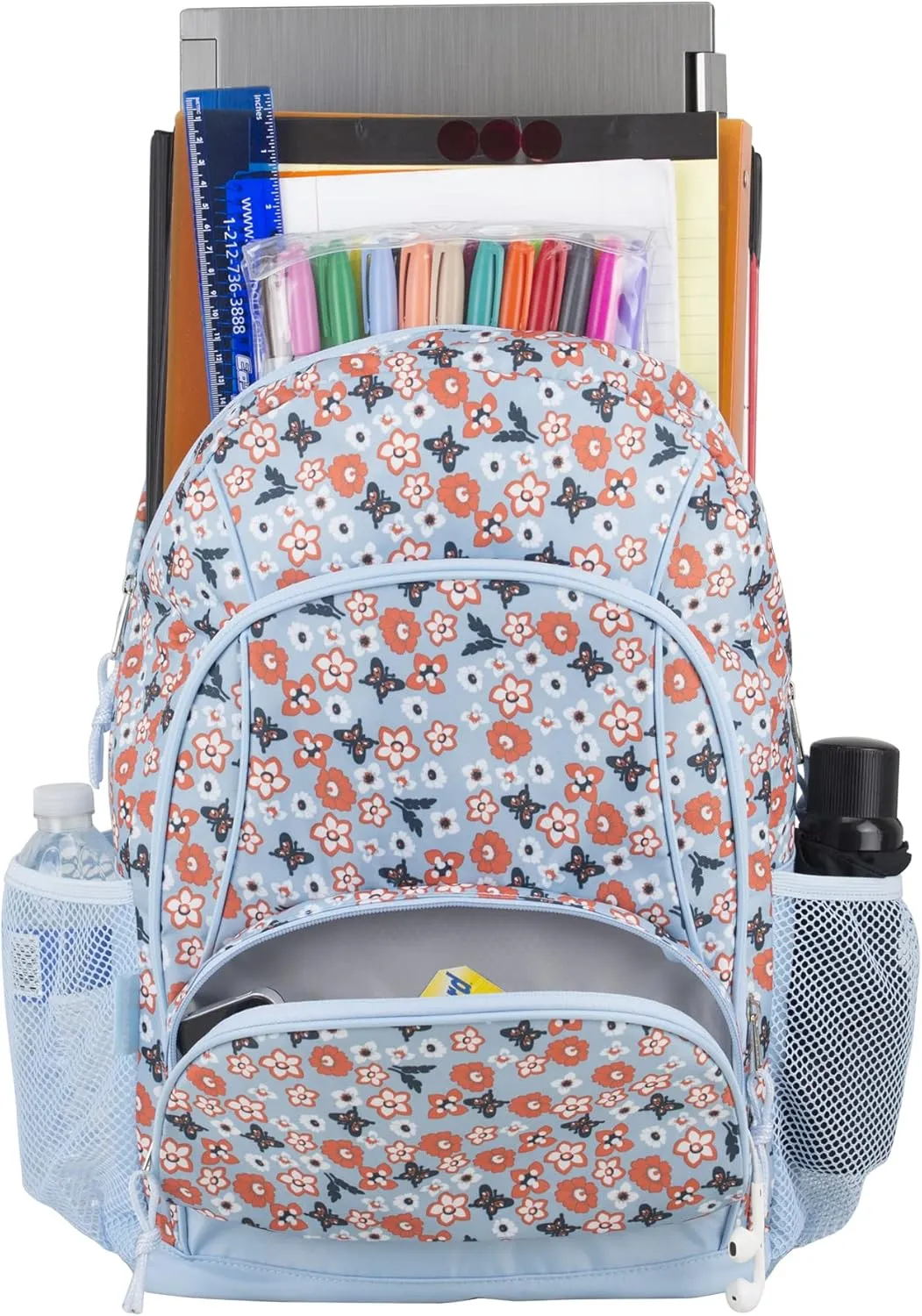 Eastsport Laptop Backpack, Multipurpose Casual Daypack, Triple Compartments Bookbag for College, Hiking, Work, 18 Inches, Blue Butterflies
