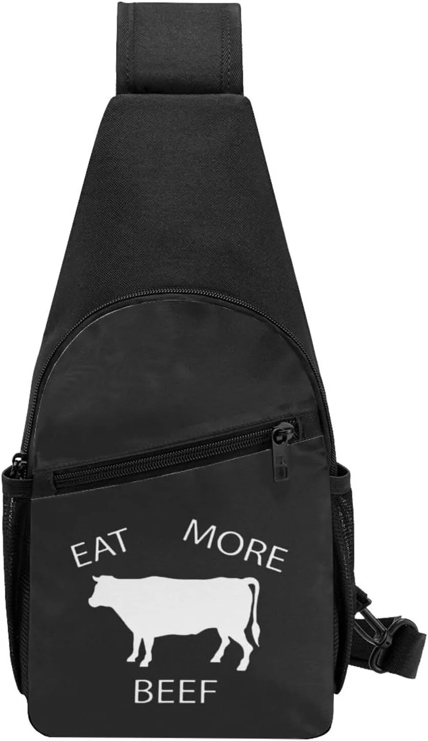 Eat More Beef Chest Bag Adjustable Leisure Travel Crossbody Shoulder Bag Unisex