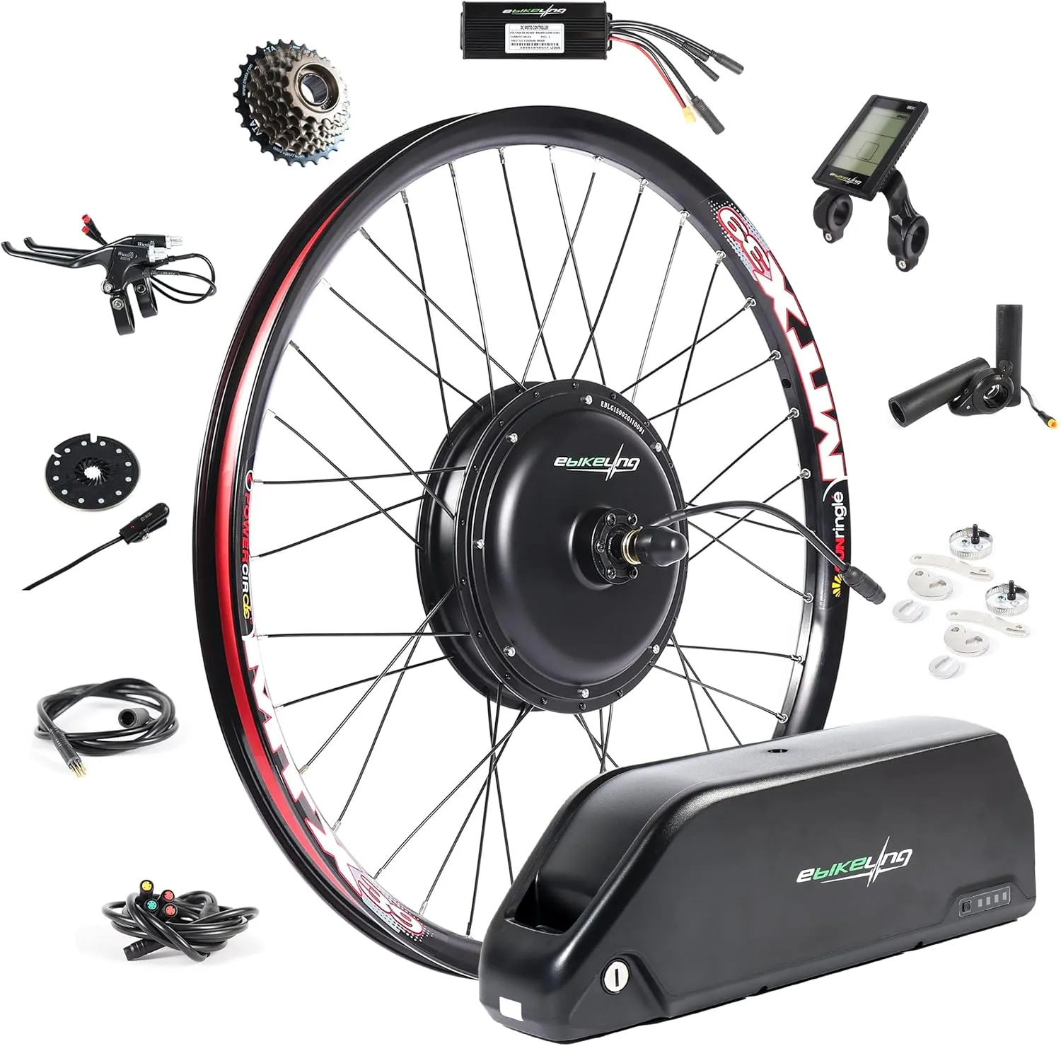 EBIKELING Waterproof Ebike Conversion Kit with Battery 26" Direct Drive Rear Wheel Mountain Bile Rim Electric Bike Conversion Kit Ebike Battery & Charger Included 1500W 1200W Electric Bike for Adults