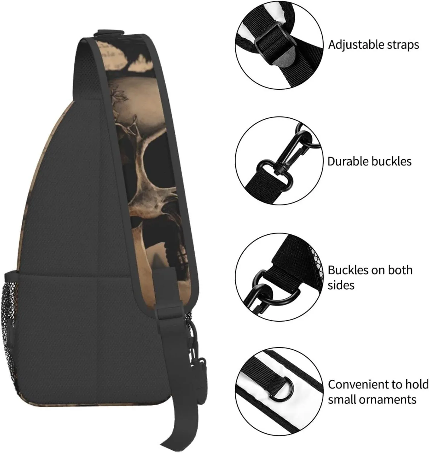 Edgar Allan Poe The Raven Skull Outdoor Cross-body Shoulder Bag, Unisex Backpack For Women Men Young Hiking Travel