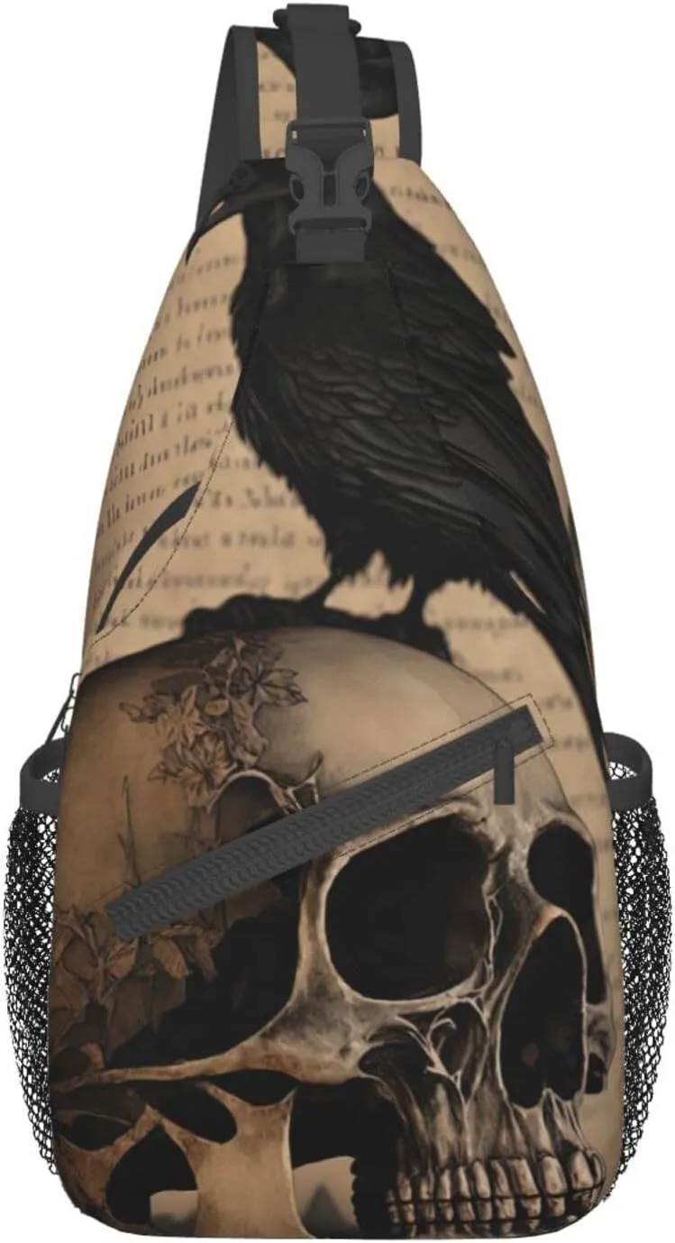 Edgar Allan Poe The Raven Skull Outdoor Cross-body Shoulder Bag, Unisex Backpack For Women Men Young Hiking Travel