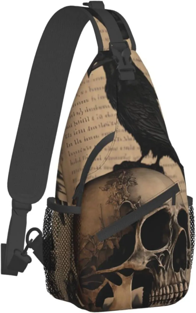 Edgar Allan Poe The Raven Skull Outdoor Cross-body Shoulder Bag, Unisex Backpack For Women Men Young Hiking Travel