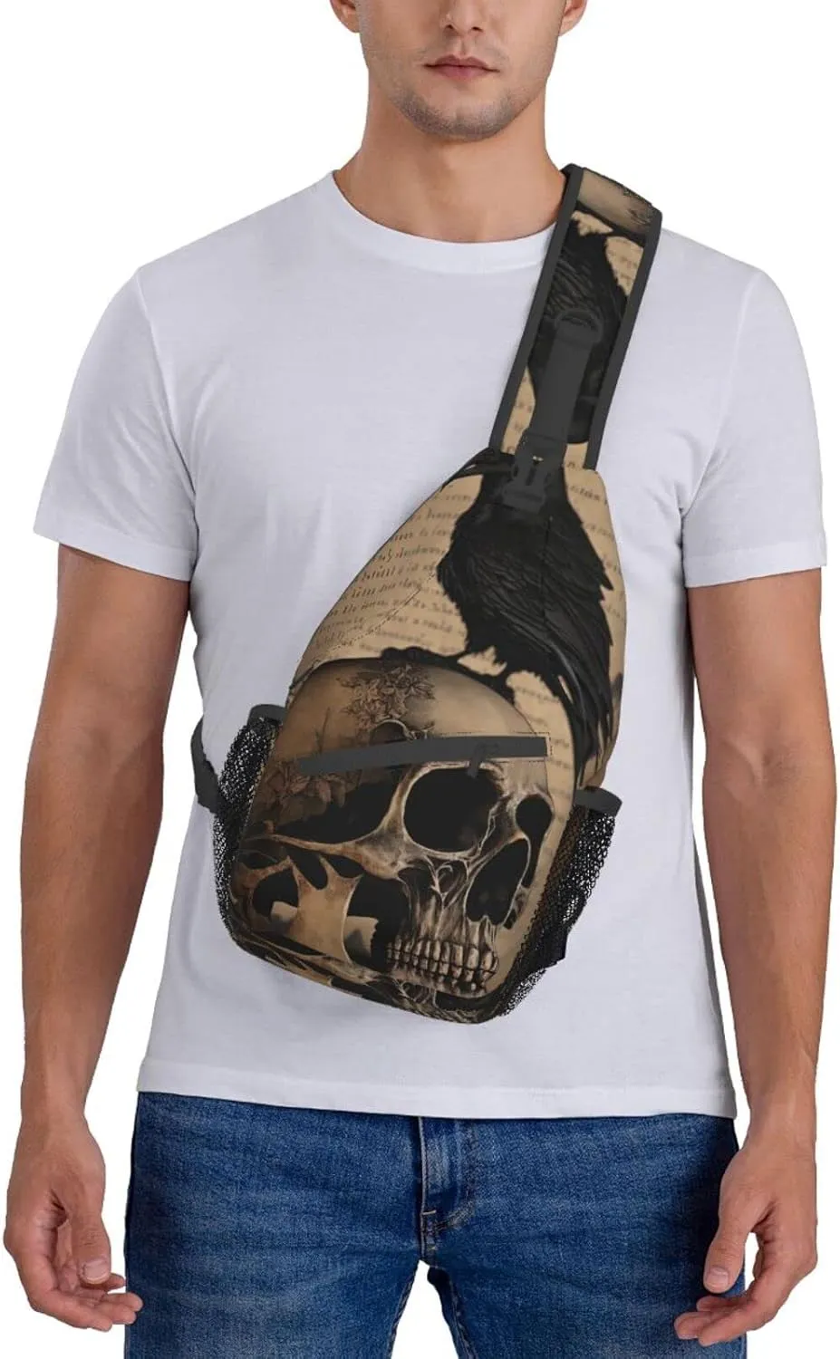 Edgar Allan Poe The Raven Skull Outdoor Cross-body Shoulder Bag, Unisex Backpack For Women Men Young Hiking Travel