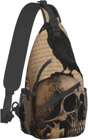 Edgar Allan Poe The Raven Skull Outdoor Cross-body Shoulder Bag, Unisex Backpack For Women Men Young Hiking Travel