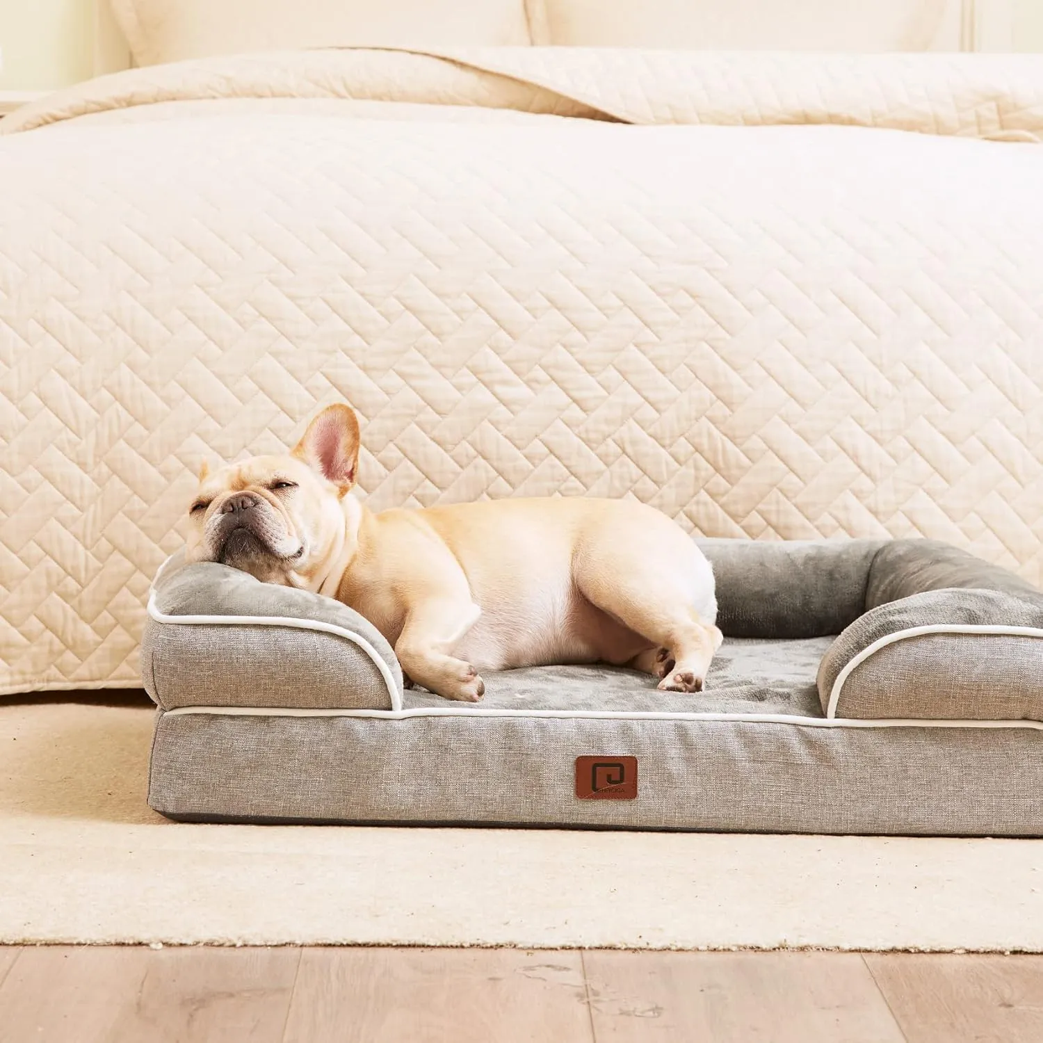 EHEYCIGA Orthopedic Dog Beds for Large Dogs, Waterproof Memory Foam Large Pet Bed with Sides, Non-Slip Bottom and Egg-Crate Foam Dog Couch Bed with Washable Removable Cover, Grey