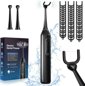 Electric Flosser, 3-in-1 Electric Flosser for Teeth - 3 Speeds   50 Replacement Floss Heads, Easy Gliding Floss for Gentle Gum Care, Dental Flosser Kit for Teeth Cleaning - Black