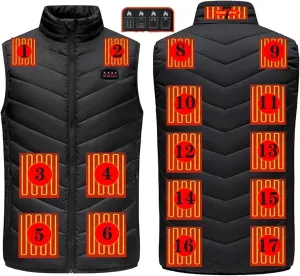 Electric Heated Vest USB Charging 3 Heating Levels 4 Switch Control 11 Heating Zones USB Jacket for Camping, Climbing