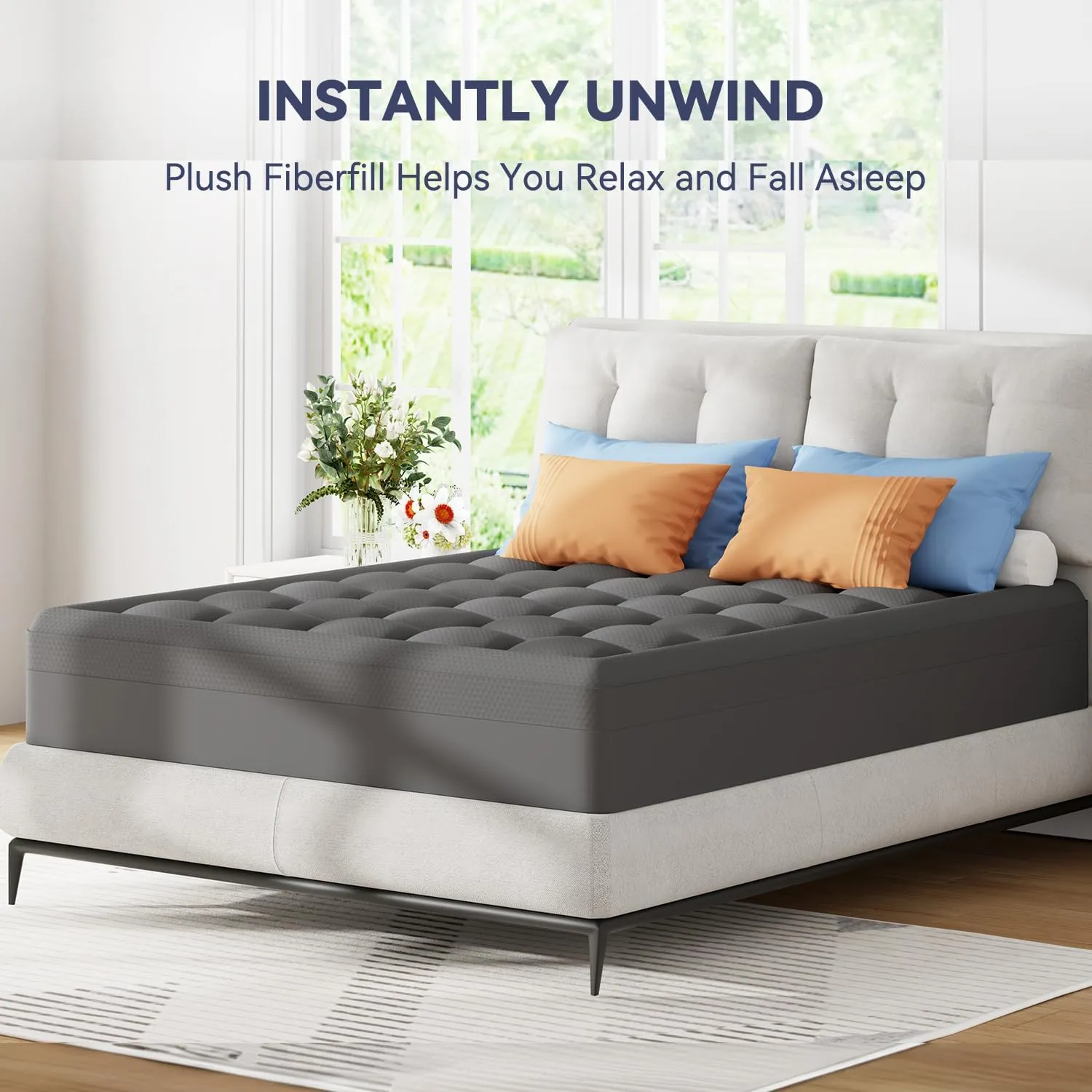 ELEMUSE Dual Layer 3 Inch Memory Foam Mattress Topper Queen, 2 Inch Cooling Gel Memory Foam Plus 1 Inch Down Alternative Pillowtop Mattress Pad with Cooling Cover, Soft Comfort Support, Grey