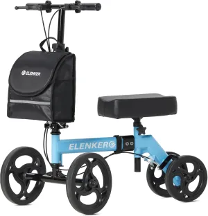 ELENKER Steerable Knee Walker Deluxe Medical Scooter for Foot Injuries Compact Crutches Alternative (Light Blue)