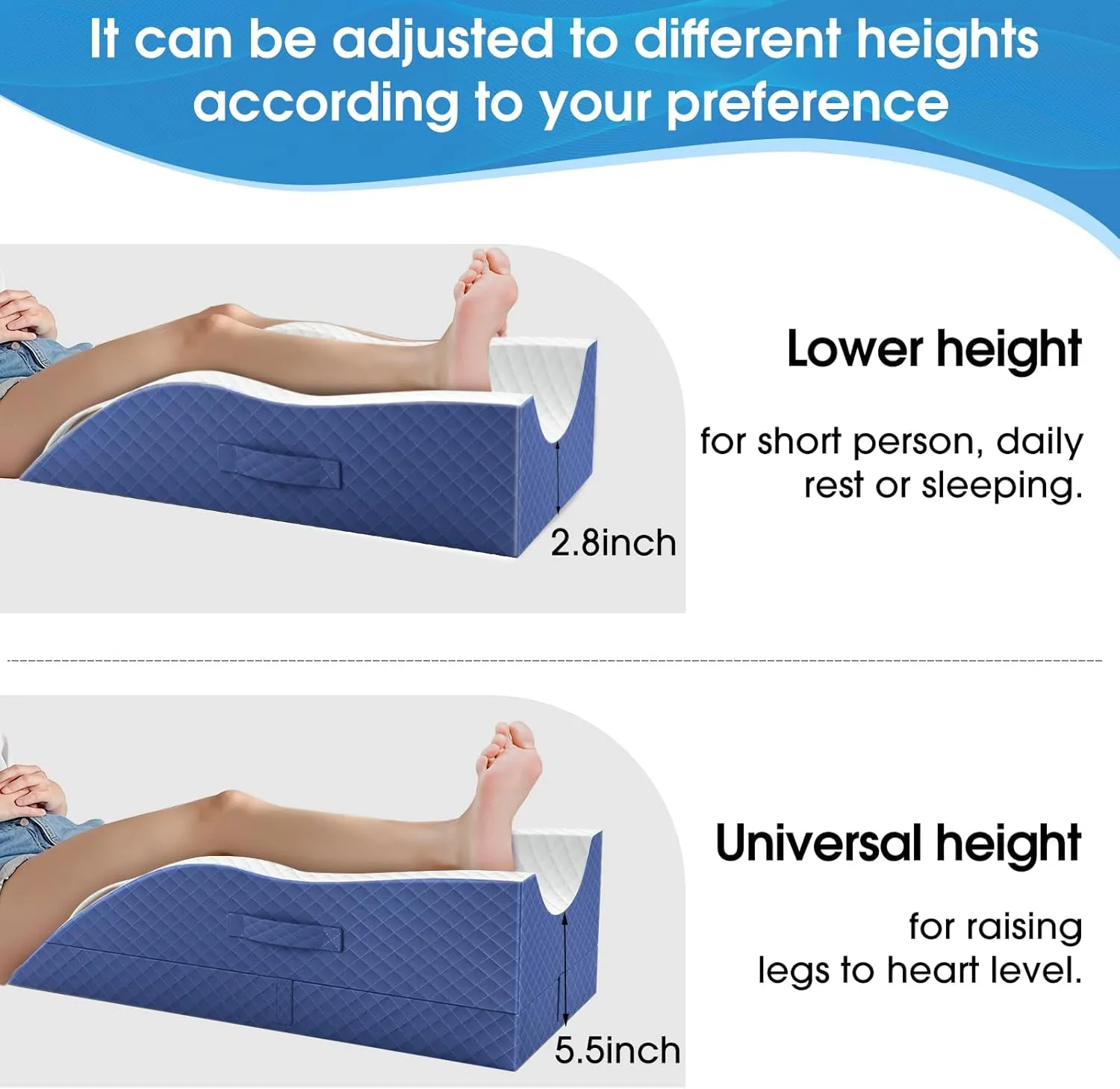 Elevation Pillows for Leg After Surgery, Memory Foam Adjustable Leg Wedge Pillow for Injury or Rest, Ankle Pillow for Sleeping Blood Circulation Blue