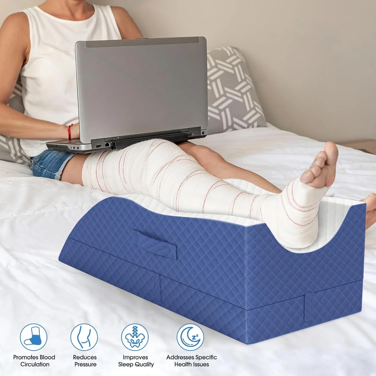 Elevation Pillows for Leg After Surgery, Memory Foam Adjustable Leg Wedge Pillow for Injury or Rest, Ankle Pillow for Sleeping Blood Circulation Blue