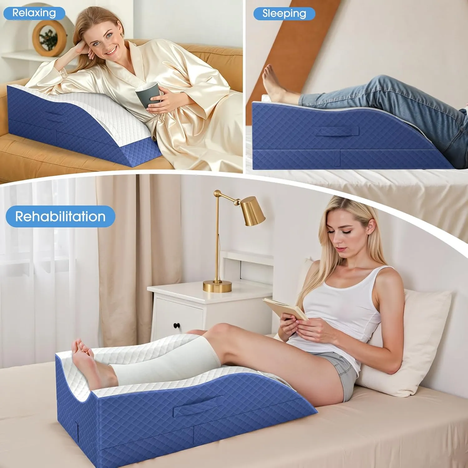 Elevation Pillows for Leg After Surgery, Memory Foam Adjustable Leg Wedge Pillow for Injury or Rest, Ankle Pillow for Sleeping Blood Circulation Blue
