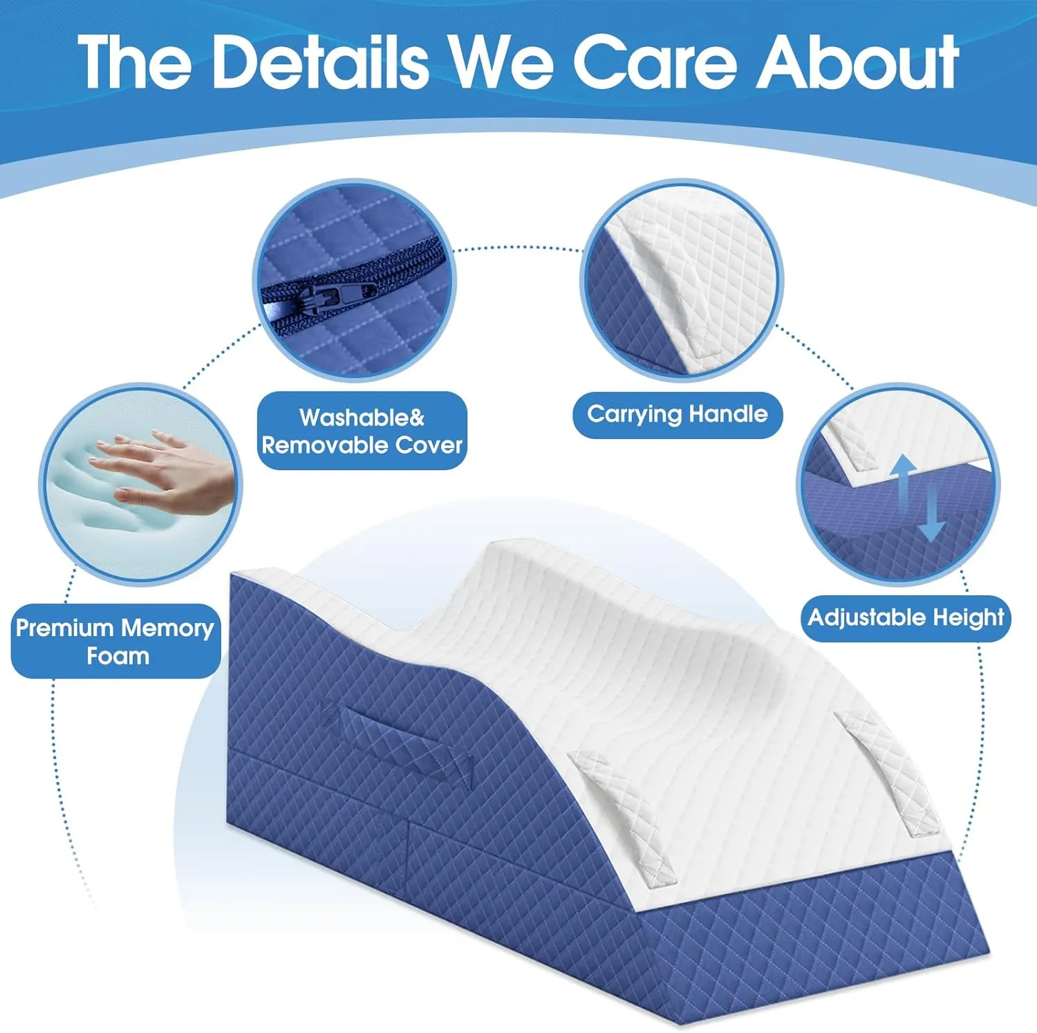 Elevation Pillows for Leg After Surgery, Memory Foam Adjustable Leg Wedge Pillow for Injury or Rest, Ankle Pillow for Sleeping Blood Circulation Blue