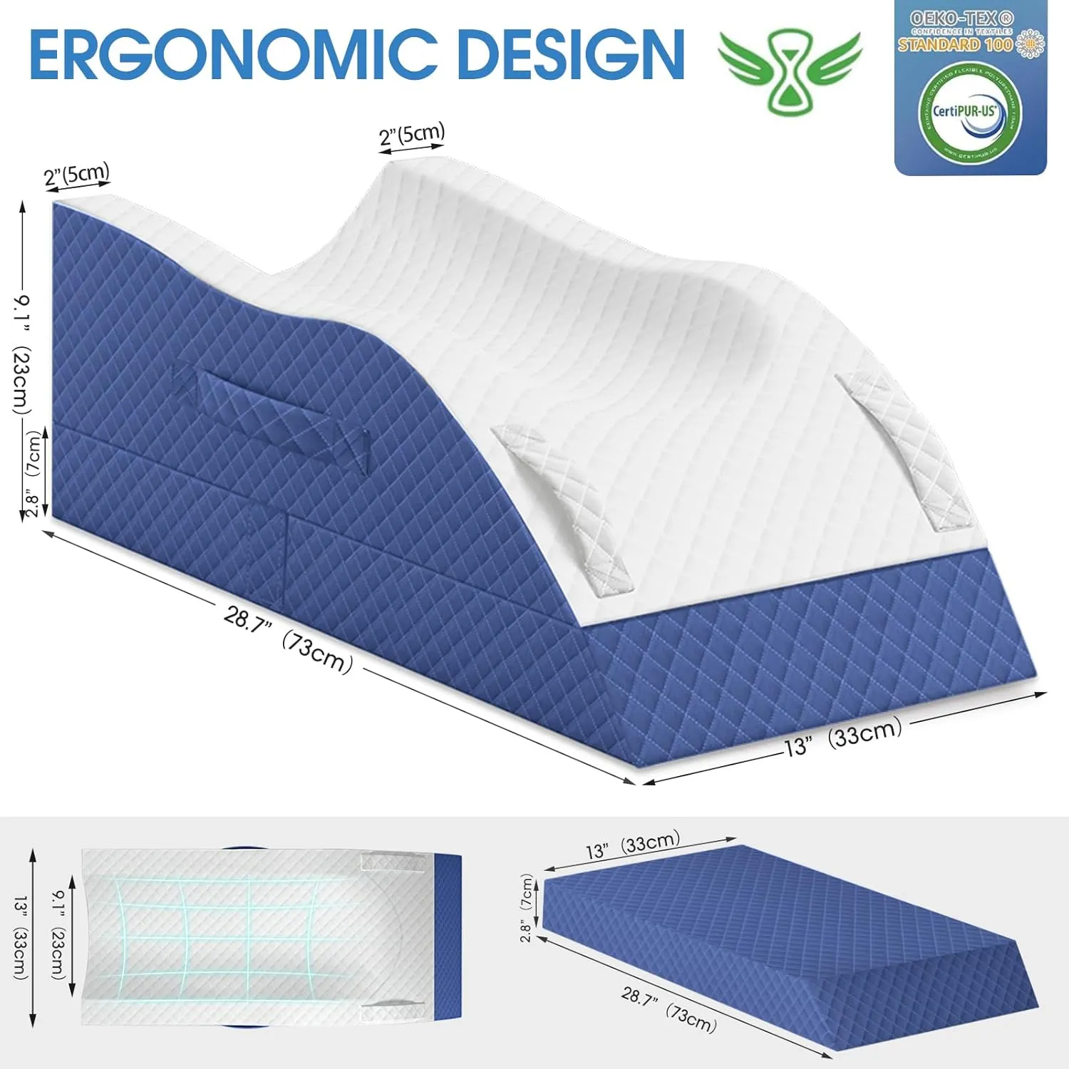 Elevation Pillows for Leg After Surgery, Memory Foam Adjustable Leg Wedge Pillow for Injury or Rest, Ankle Pillow for Sleeping Blood Circulation Blue