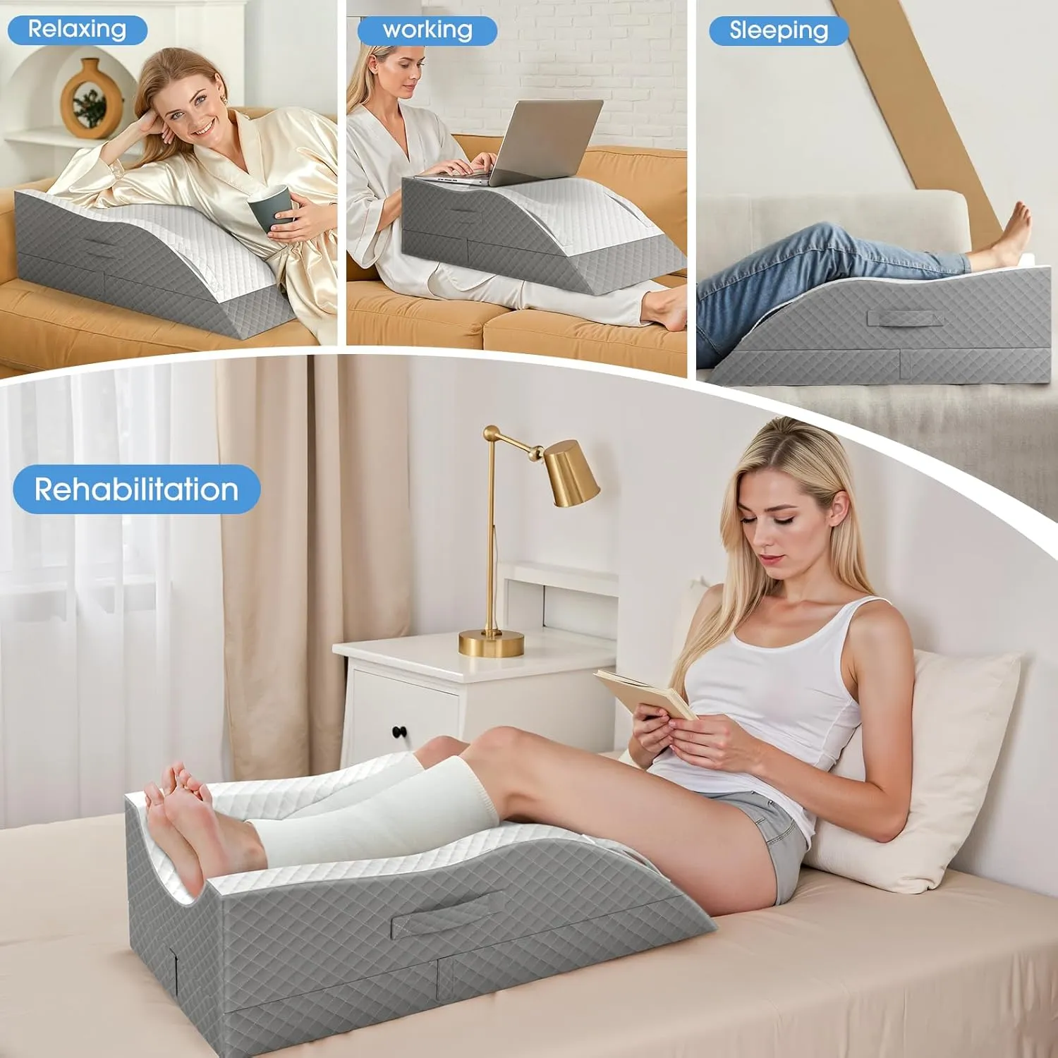 Elevation Pillows for Leg After Surgery, Memory Foam Adjustable Leg Wedge Pillow for Injury or Rest, Ankle Pillow for Sleeping Blood Circulation Grey