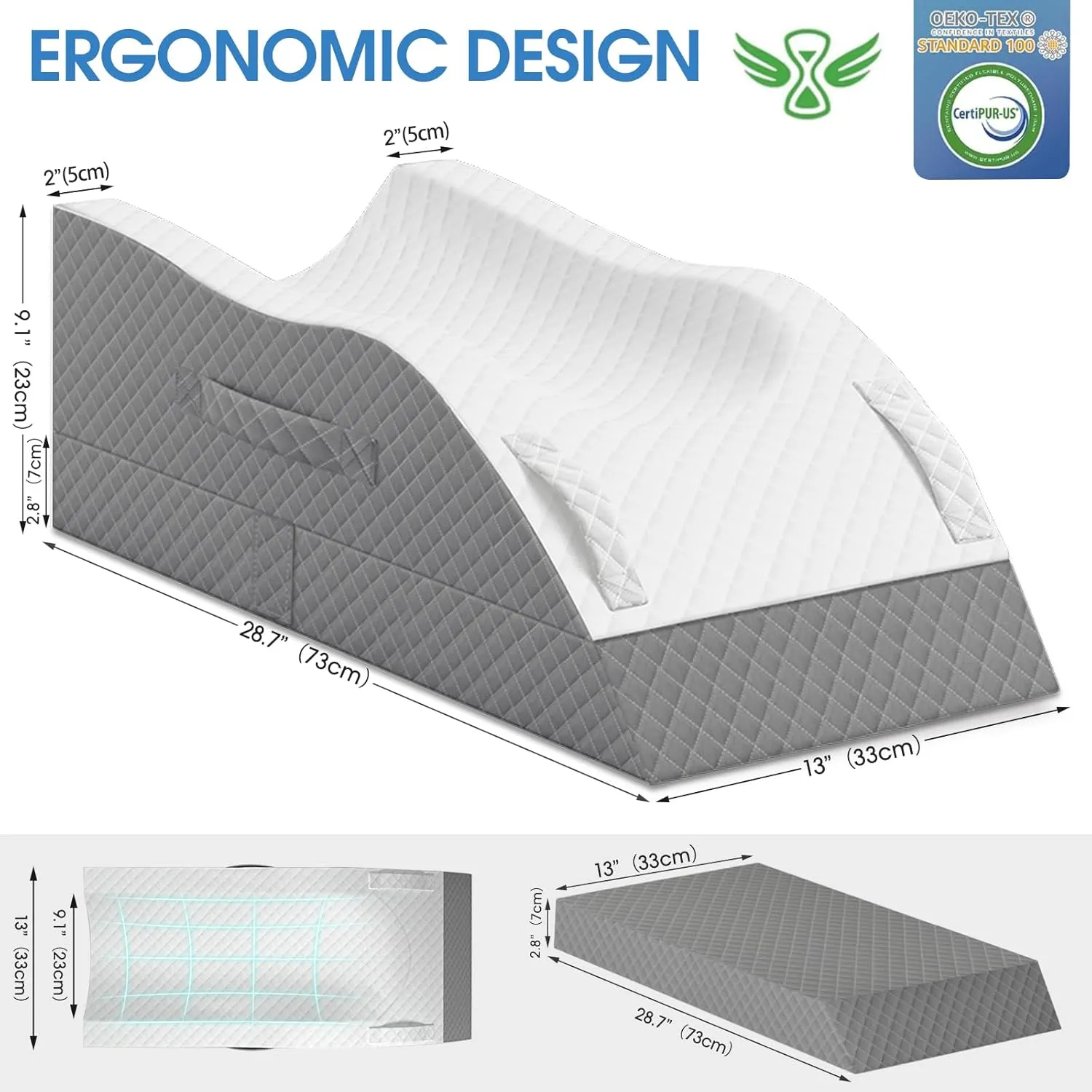 Elevation Pillows for Leg After Surgery, Memory Foam Adjustable Leg Wedge Pillow for Injury or Rest, Ankle Pillow for Sleeping Blood Circulation Grey