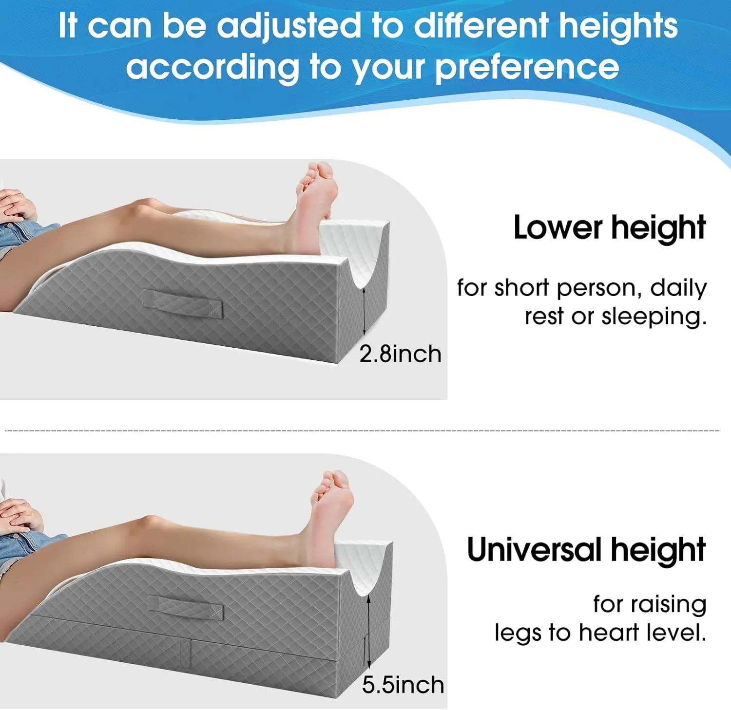 Elevation Pillows for Leg After Surgery, Memory Foam Adjustable Leg Wedge Pillow for Injury or Rest, Ankle Pillow for Sleeping Blood Circulation Grey