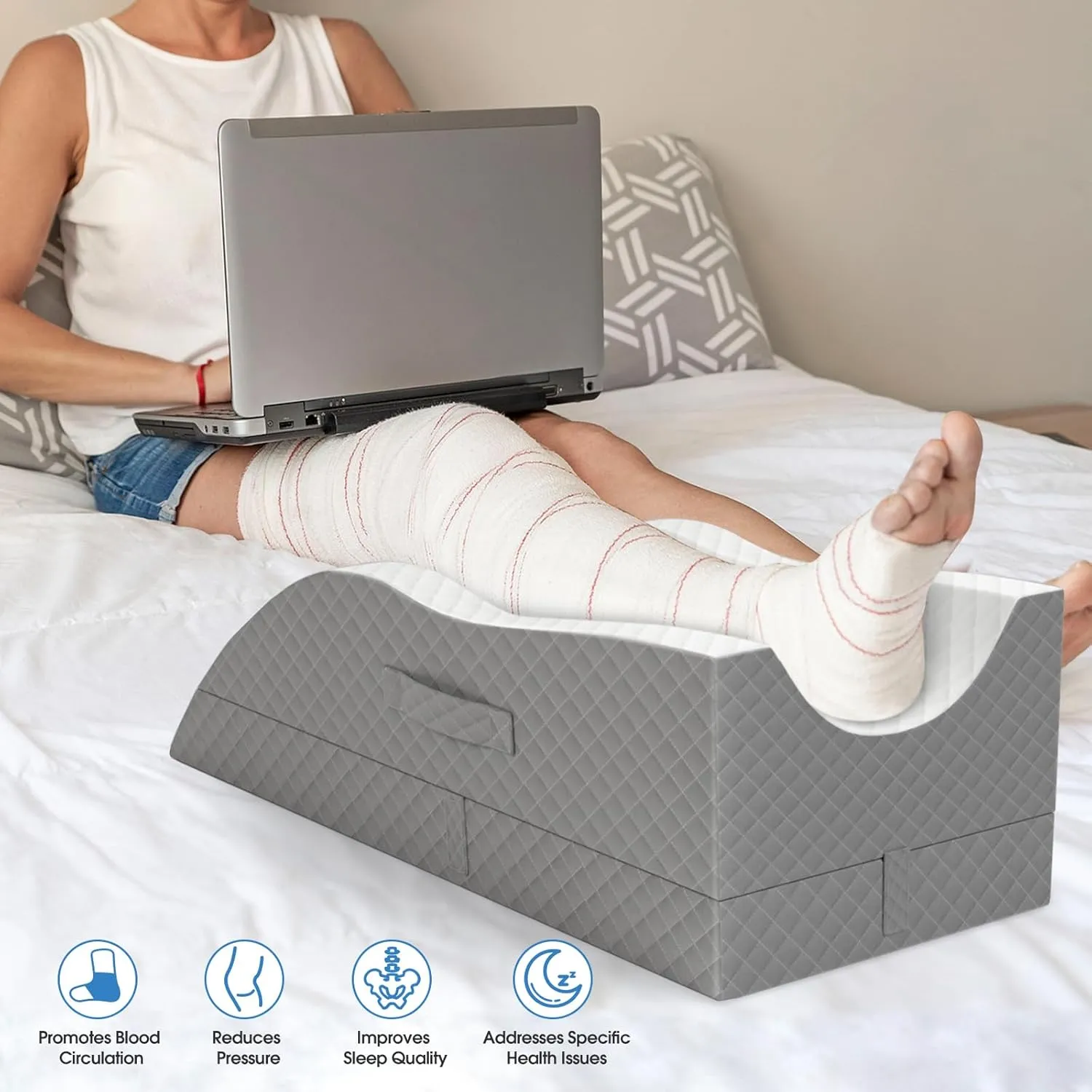 Elevation Pillows for Leg After Surgery, Memory Foam Adjustable Leg Wedge Pillow for Injury or Rest, Ankle Pillow for Sleeping Blood Circulation Grey