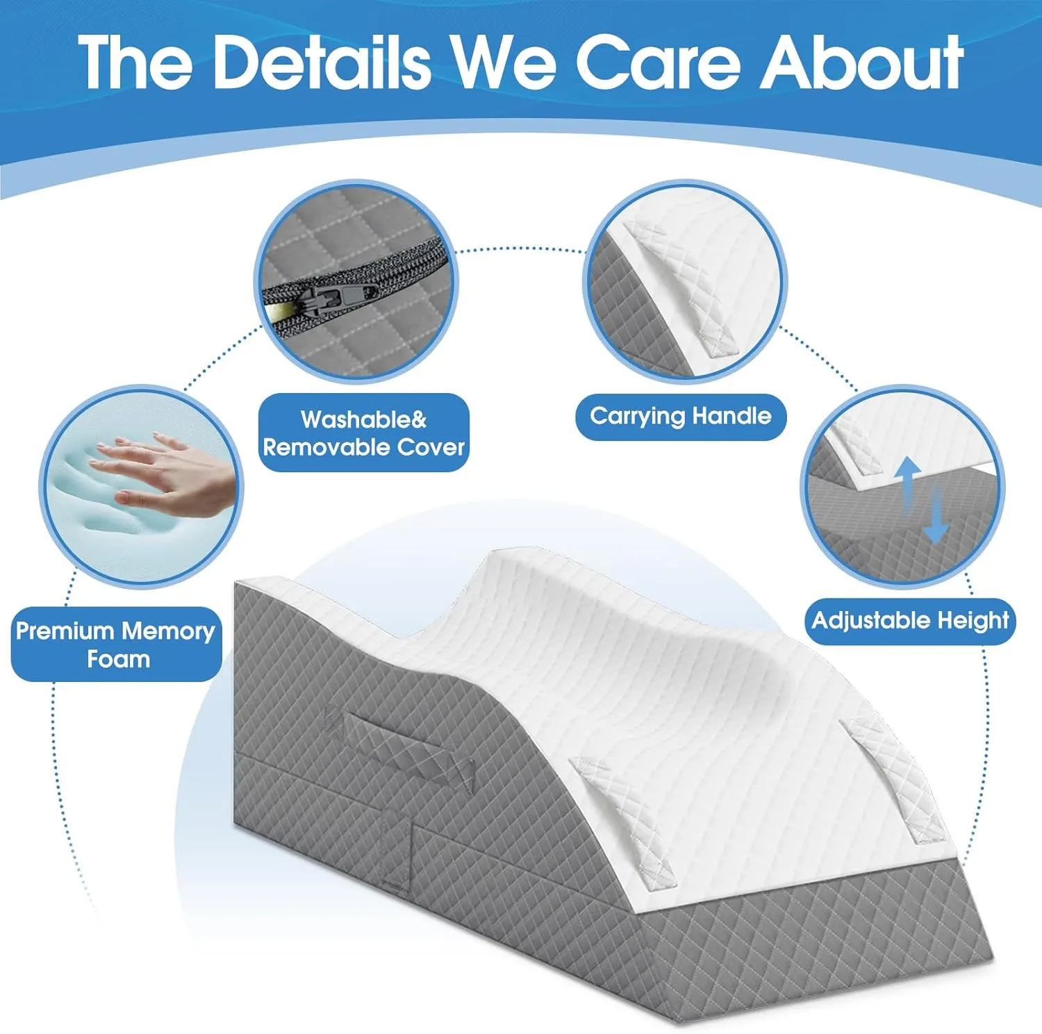 Elevation Pillows for Leg After Surgery, Memory Foam Adjustable Leg Wedge Pillow for Injury or Rest, Ankle Pillow for Sleeping Blood Circulation Grey