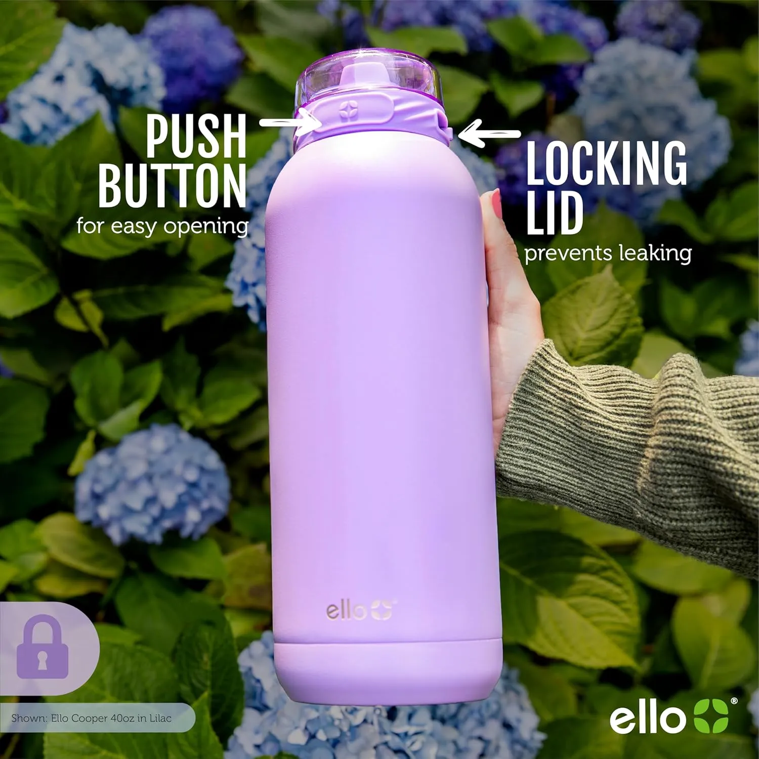 Ello Cooper 22oz Stainless Steel Water Bottle with Straw and Carry Handle, Double Walled and Vacuum Insulated Metal, Leak Proof Locking Lid with Soft Silicone Spout, Reusable, BPA Free, Sage