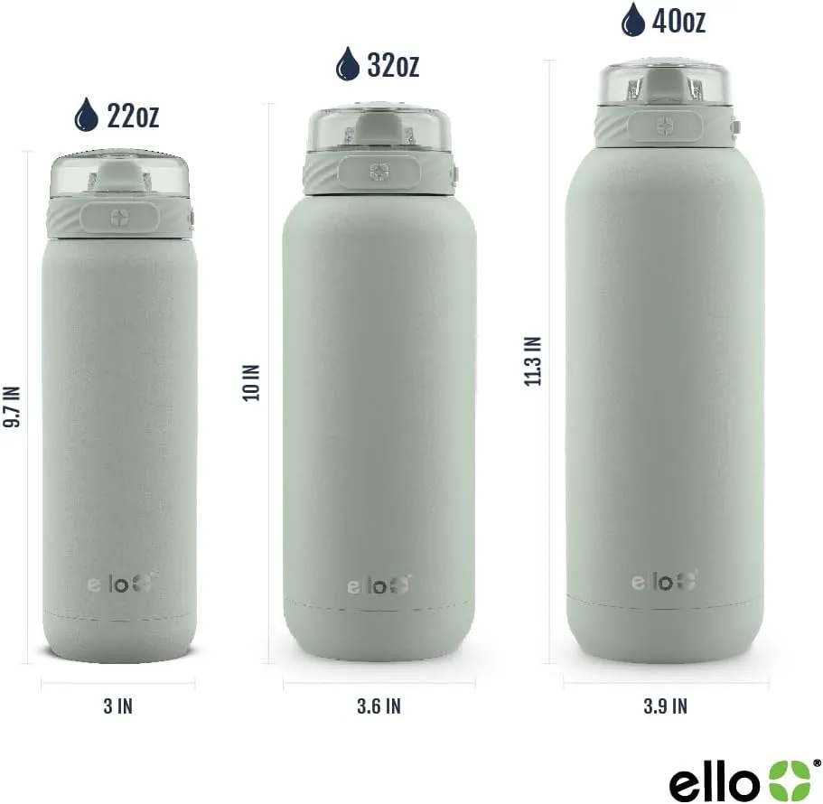 Ello Cooper 22oz Stainless Steel Water Bottle with Straw and Carry Handle, Double Walled and Vacuum Insulated Metal, Leak Proof Locking Lid with Soft Silicone Spout, Reusable, BPA Free, Sage