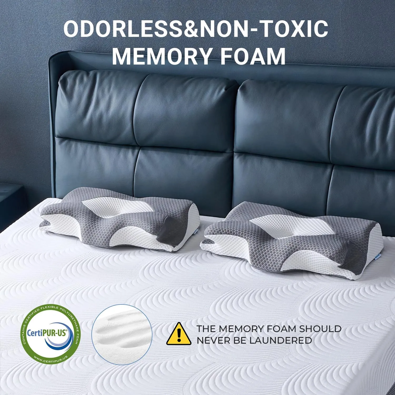 Elviros Cervical Memory Foam Pillows for Neck and Shoulder Pain, Ergonomic Orthopedic Sleeping Support Pillow for Side, Back and Stomach Sleepers, 21.2 x13 x 4.3 inch