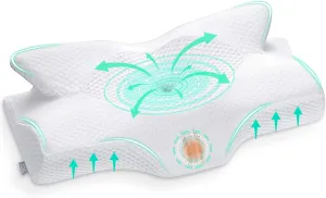 Elviros Cervical Memory Foam Pillows for Neck and Shoulder Pain, Ergonomic Orthopedic Sleeping Support Pillow for Side, Back and Stomach Sleepers, 21.2 x13 x 4.3 inch
