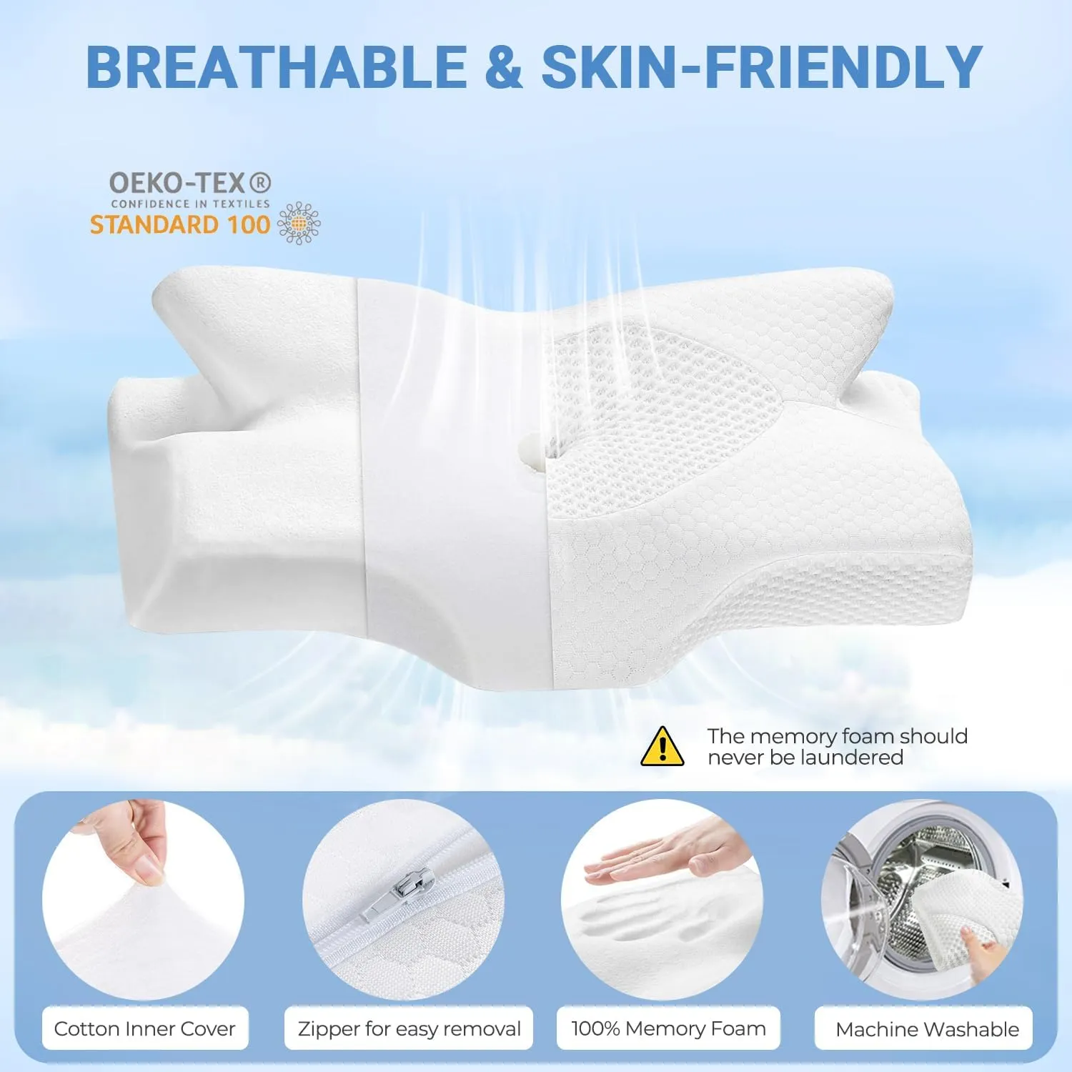 Elviros Cervical Memory Foam Pillows for Neck and Shoulder Pain, Ergonomic Orthopedic Sleeping Support Pillow for Side Sleepers, Back and Stomach Sleepers (Small)