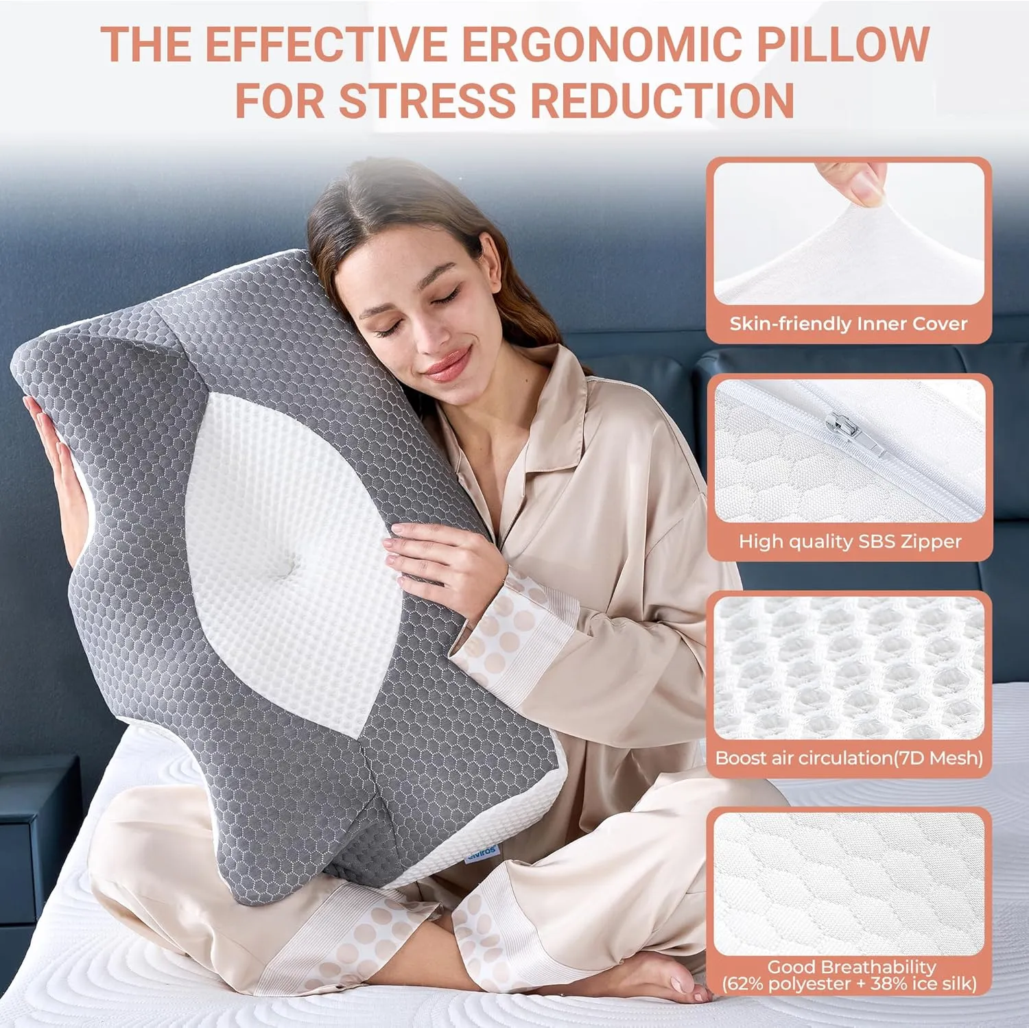 Elviros Cervical Memory Foam Pillows for Neck and Shoulder Pain, Neck Pillow for Sleeping, Side Sleeper Pillows for Adults, Ergonomic Orthopedic Sleeping for Back and Stomach Sleepers (Medium Firm)