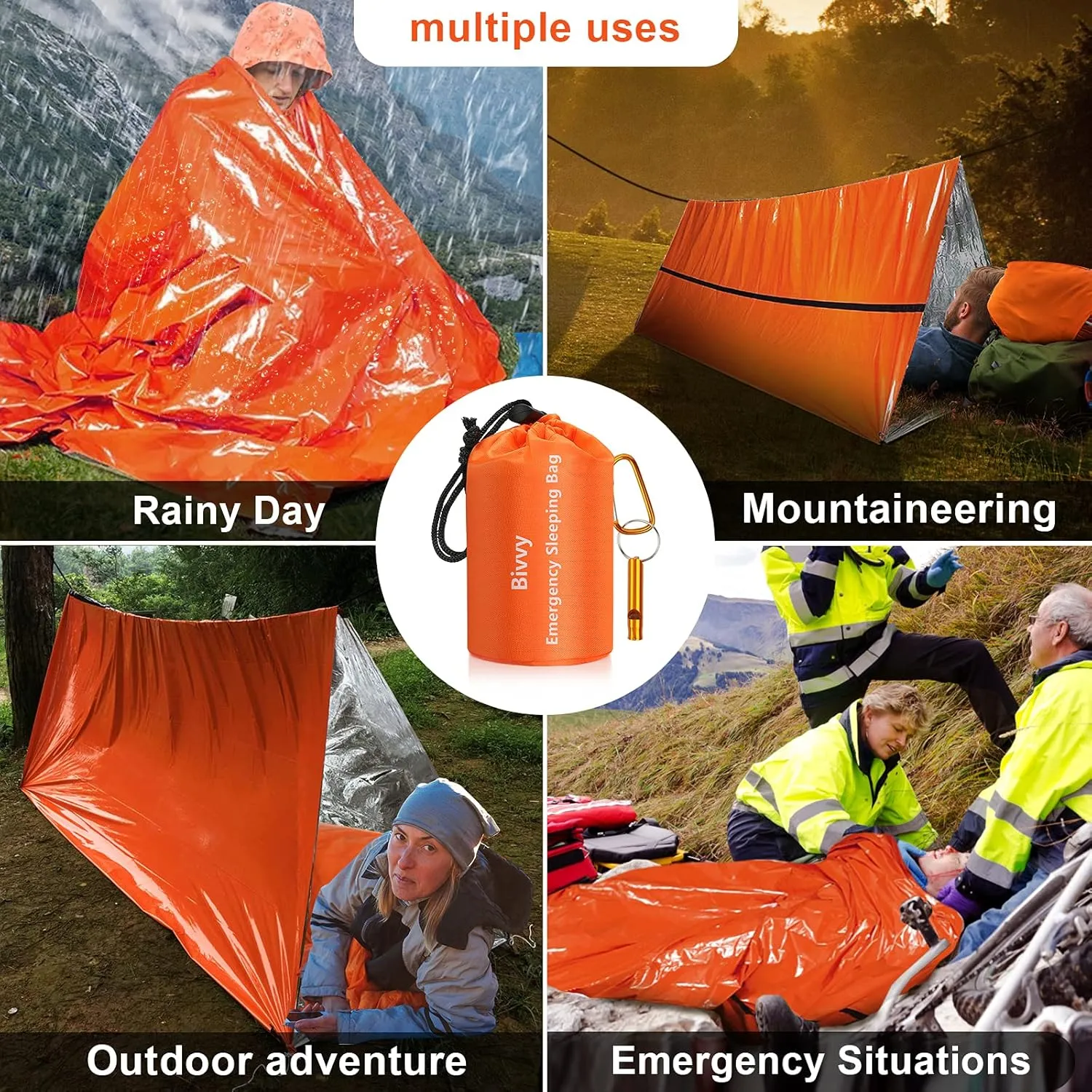 Emergency Sleeping Bags Thermal-Emergency-Blankets Ultralight Space Blankets Survival Waterproof Bivy Sack Multi-Purpose Survival Gear for Hiking, Camping, First Aid Kits, Outdoor Survival Gear