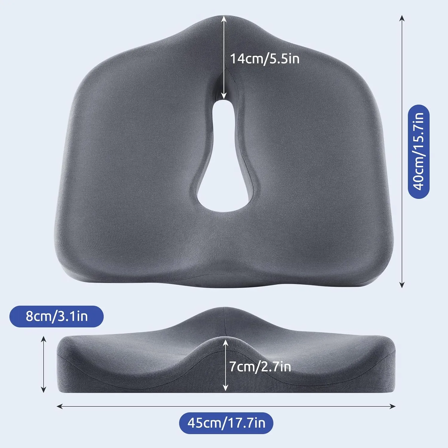 Ergonomic Seat Cushion for Tailbone Pressure Relief - Memory Foam Seat Pad for Comfort & Posture Improvement - Ideal for Office Chair,Desk Chairs, Car Seats, Wheelchairs, Home & Office Use(Dark Gray)