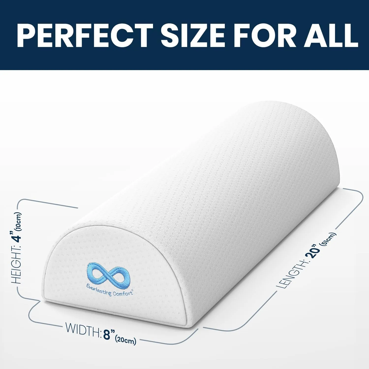 Everlasting Comfort Knee Pillow for Back Sleeping, Comfortable Pure Memory Foam Half Moon Bolster Pillow for Legs - Under Knee Pillow for Sleeping, Leg Pillow for Back Pain