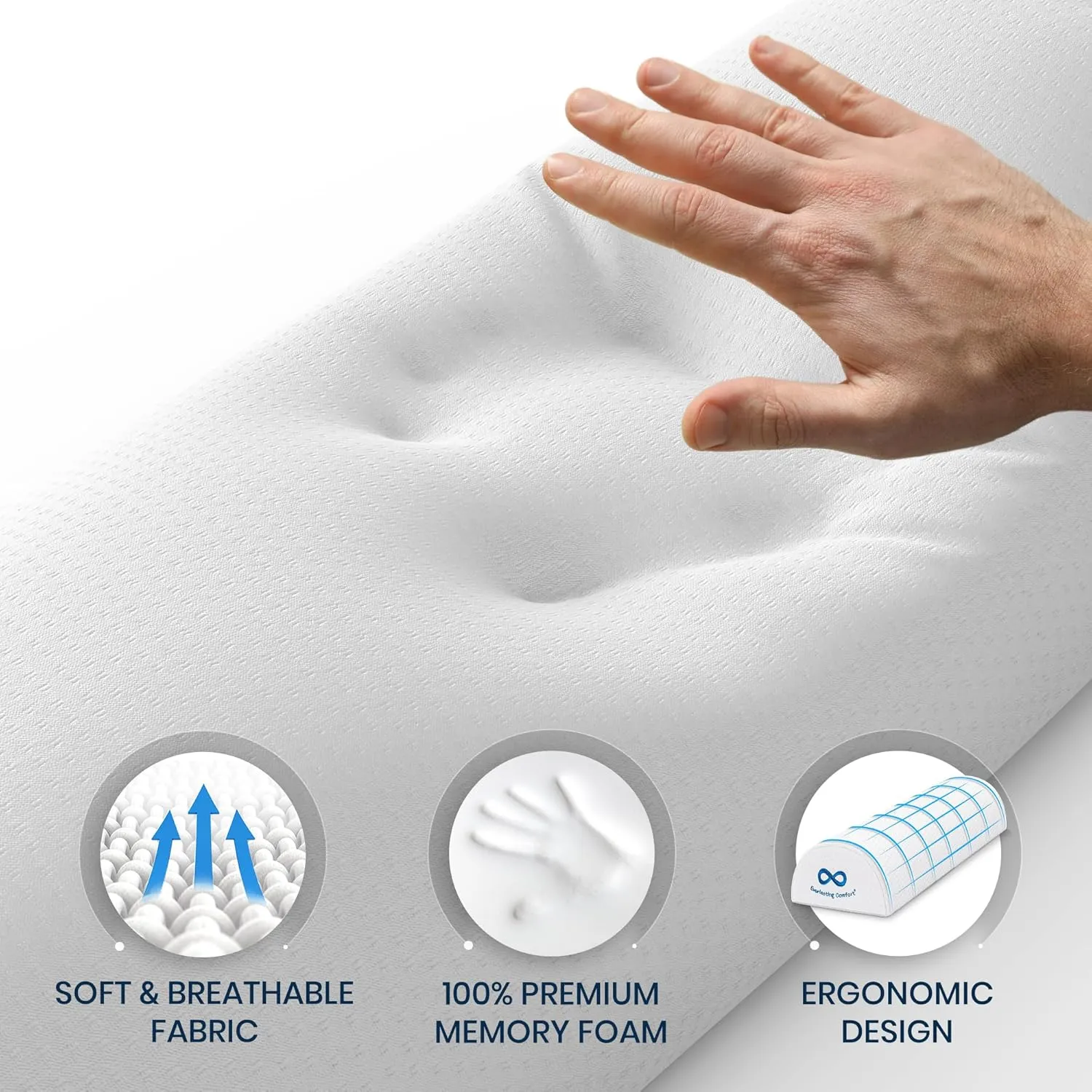 Everlasting Comfort Knee Pillow for Back Sleeping, Comfortable Pure Memory Foam Half Moon Bolster Pillow for Legs - Under Knee Pillow for Sleeping, Leg Pillow for Back Pain