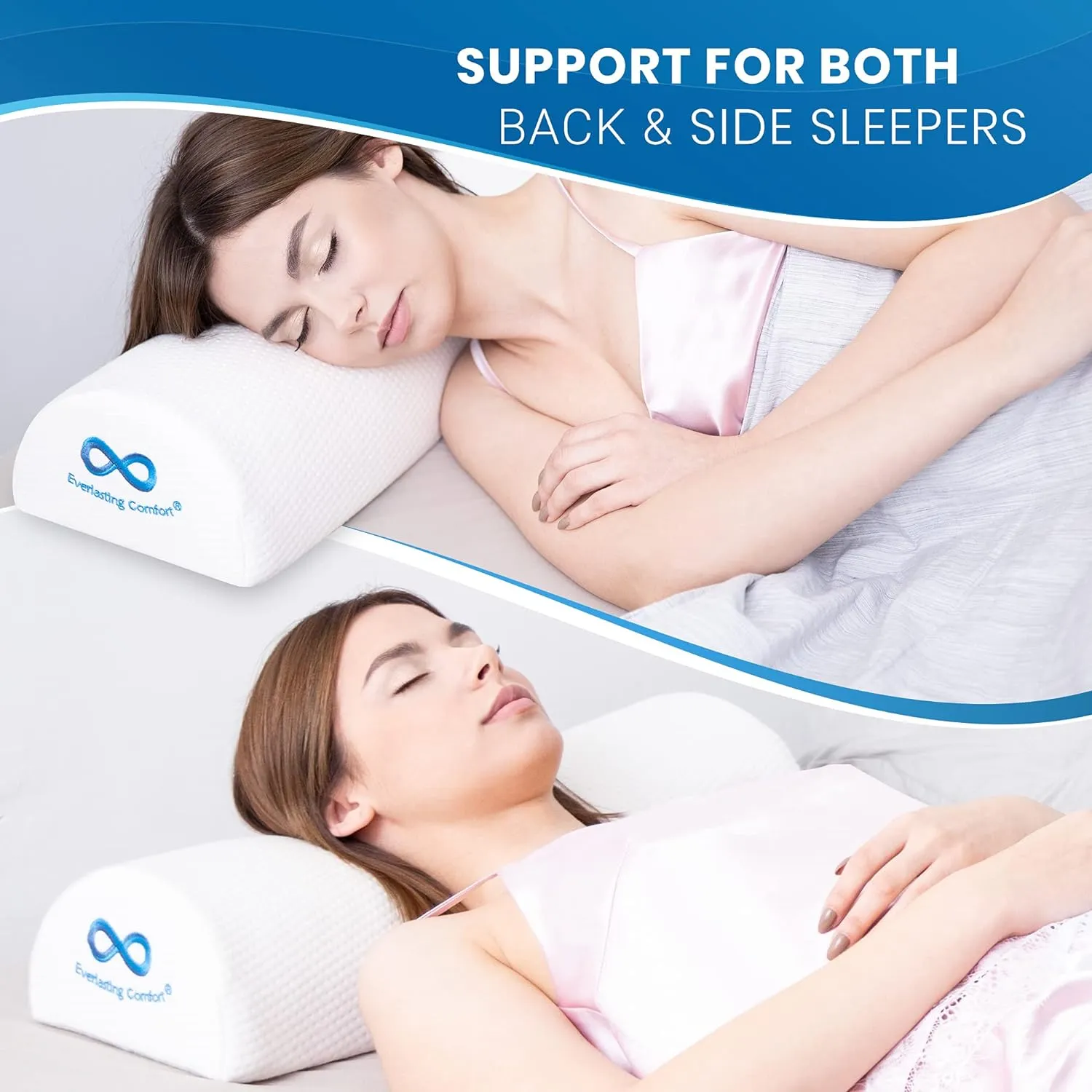 Everlasting Comfort Knee Pillow for Back Sleeping, Comfortable Pure Memory Foam Half Moon Bolster Pillow for Legs - Under Knee Pillow for Sleeping, Leg Pillow for Back Pain