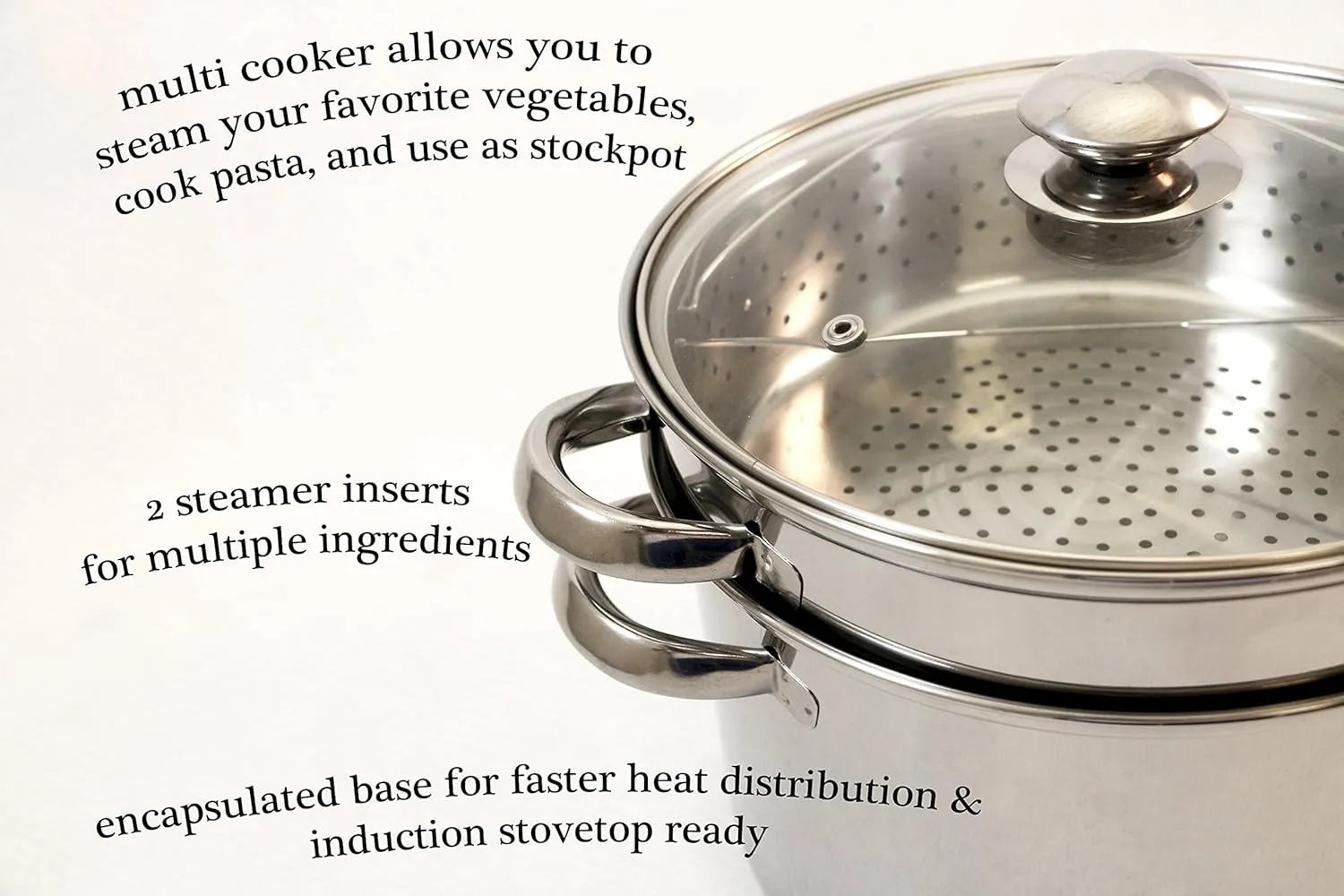 EXCELSTEEL 4 Piece 18/10 Stainless Steel Multi-Cookware Set With Encapsulated Base, 12 Qt