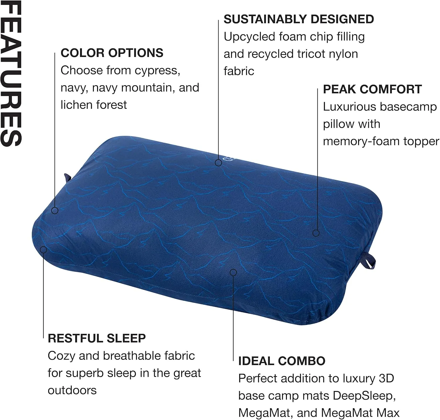 Exped Trailhead Pillow | Memory Foam Camping Pillow | Plush & Luxurious Camping Pillow | Large & Comfortable Travel Pillow, Blue Mountain Print, One Size
