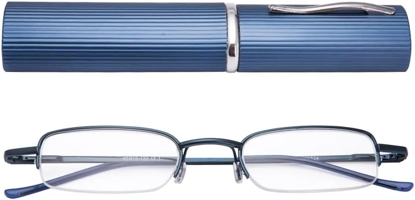 EYEGUARD 2 Pairs of Classic Spring Hinges Readers in Slim Pen Clip Portable Aluminum Hard Case Reading Glasses