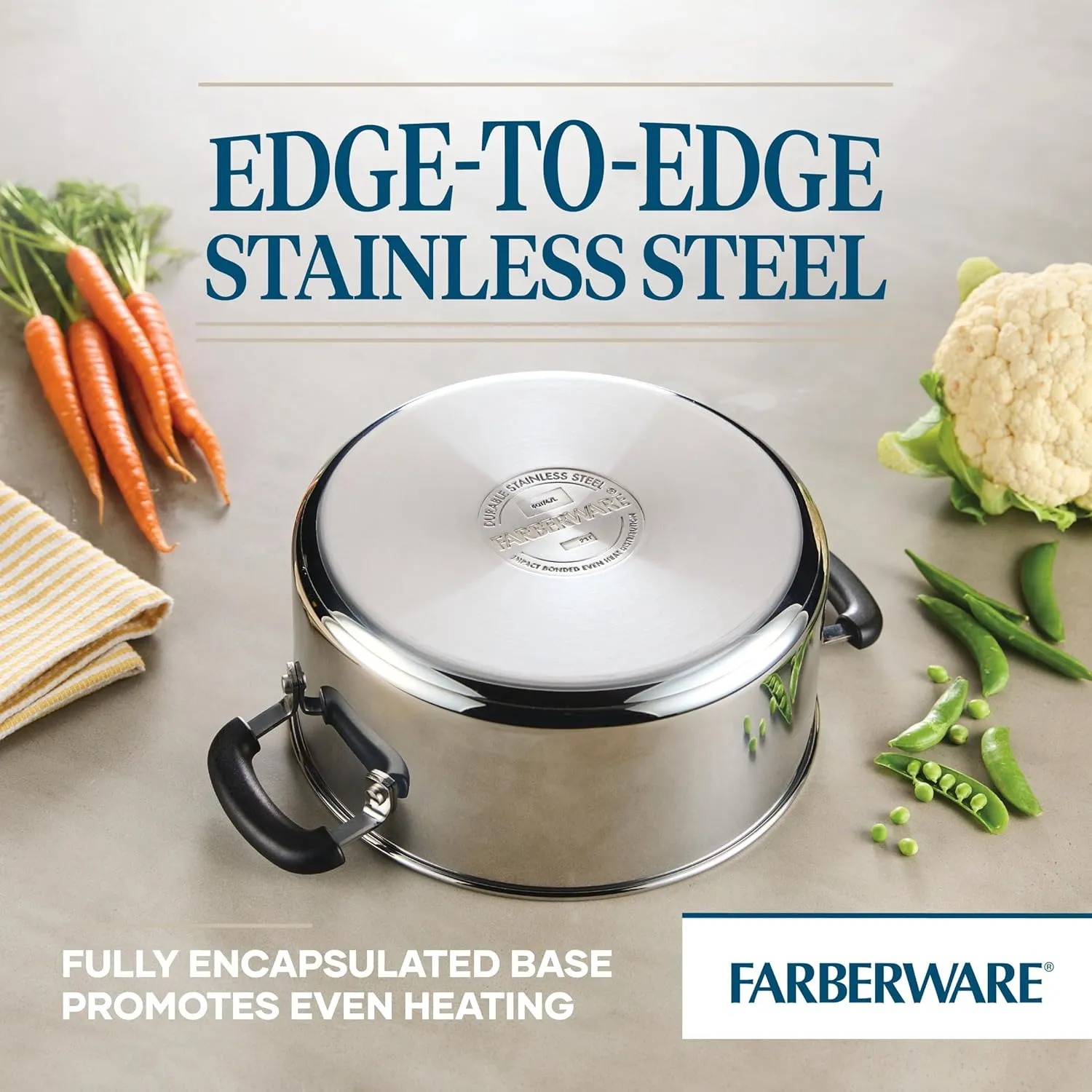 Farberware Brilliance Stainless Steel Dutch Oven/Casserole Pan with Glass Lid, 5 Quart, Dishwasher Safe and Induction Ready, Compatible with All Cooktops, Stainless Steel