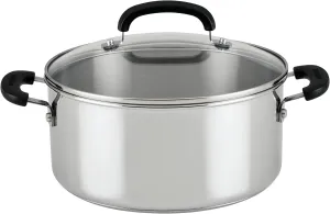Farberware Brilliance Stainless Steel Dutch Oven/Casserole Pan with Glass Lid, 5 Quart, Dishwasher Safe and Induction Ready, Compatible with All Cooktops, Stainless Steel