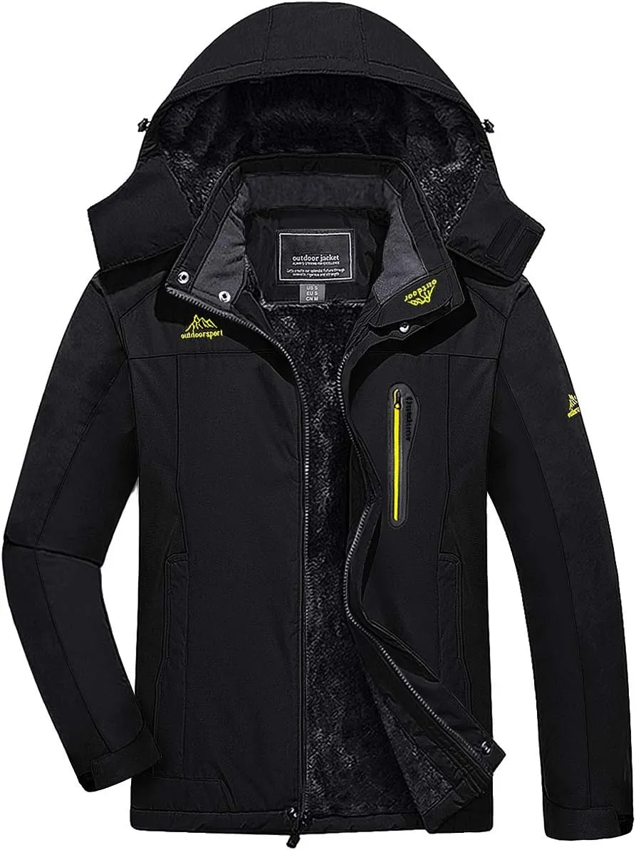 FASKUNOIE Men's Winter Thicken Fleece Coat Windproof Hiking Snow Skiing Jackets Parka