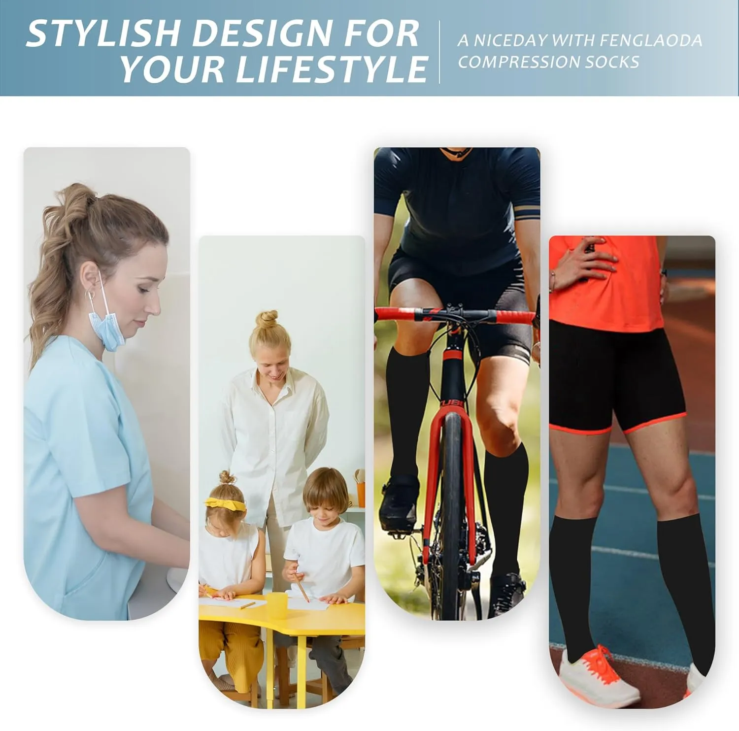 fenglaoda 6 Pairs Compression Socks for Women & Men Knee High Cute Circulation Socks for Nurse Pregnant Travel Athletic