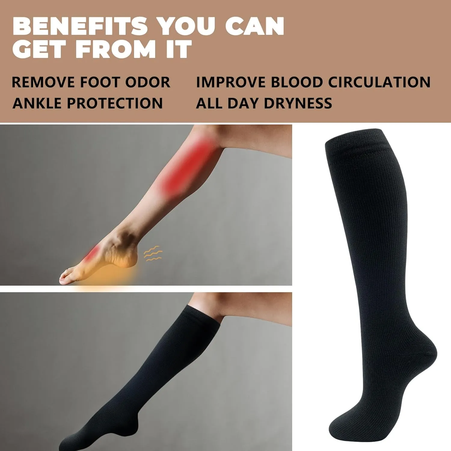 fenglaoda 6 Pairs Compression Socks for Women & Men Knee High Cute Circulation Socks for Nurse Pregnant Travel Athletic