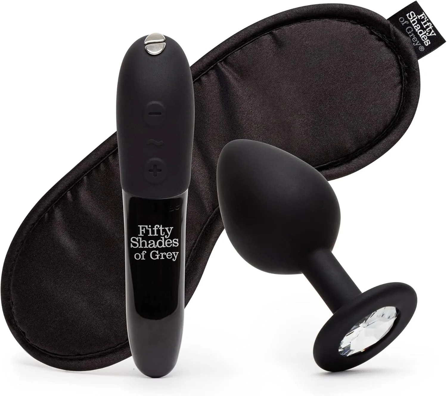 Fifty Shades of Grey Come to Bed Couples Kit – Adult Sex Toy Kit with Clitoral Bullet Vibrator, Crystal Anal Plug & Satin Blindfold – Vibrator Bullet with 8 Speeds - Rechargeable & Waterproof – 3pcs