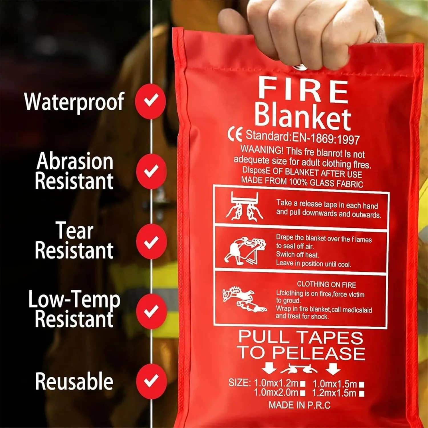 Fire Blanket,Fire Blankets Emergency for Home,Emergency Fire Blanket,Fire Suppression Blanket for Kitchen, Grill, Car, Office, Warehouse(1mx1m)