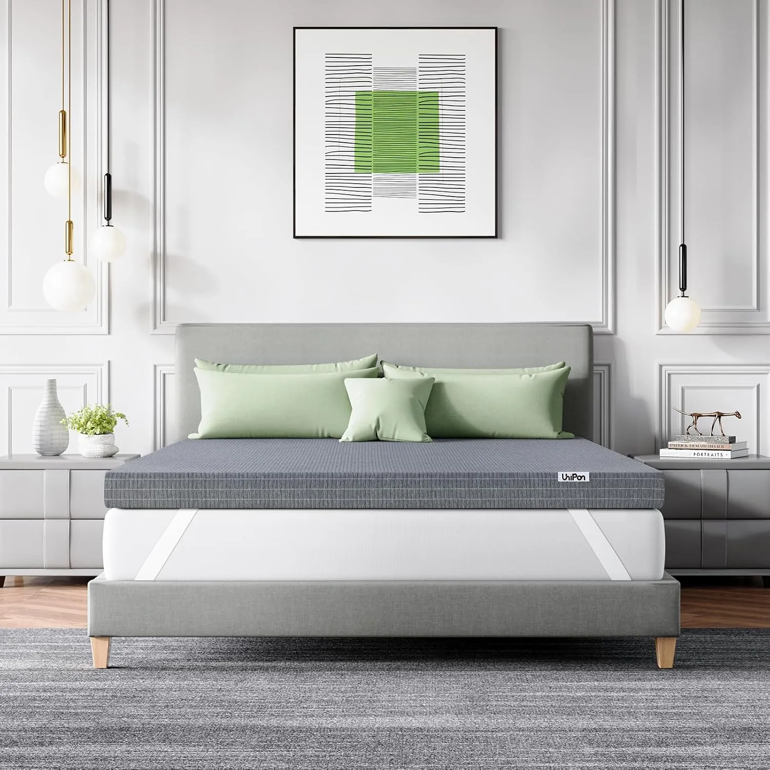 Firm Mattress Topper Queen - 4 Inch Charcoal-Infused Memory Foam Bed Topper for Back Pain Relief and Spinal Alignment, Dual-Sided Firmness, CertiPUR-US Certified, Removable Cover