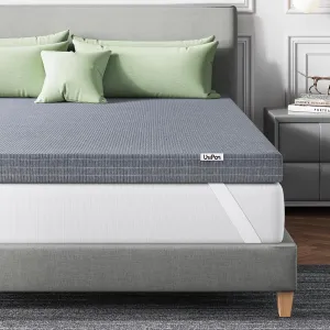 Firm Mattress Topper Queen - 4 Inch Charcoal-Infused Memory Foam Bed Topper for Back Pain Relief and Spinal Alignment, Dual-Sided Firmness, CertiPUR-US Certified, Removable Cover
