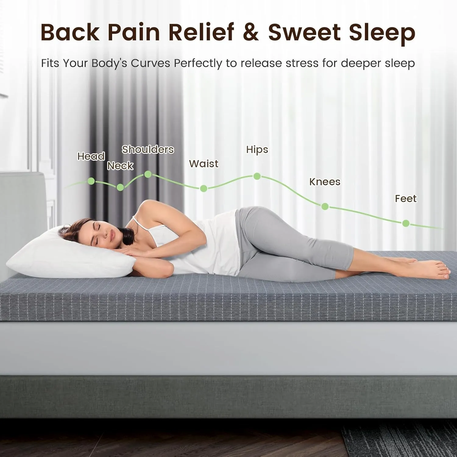 Firm Mattress Topper Queen - 4 Inch Charcoal-Infused Memory Foam Bed Topper for Back Pain Relief and Spinal Alignment, Dual-Sided Firmness, CertiPUR-US Certified, Removable Cover