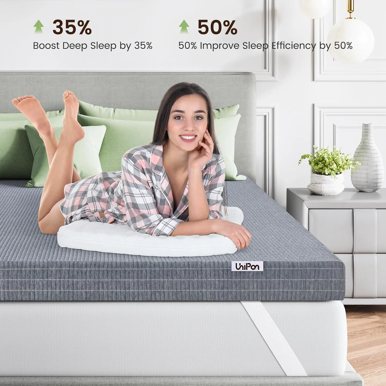 Firm Mattress Topper Queen - 4 Inch Charcoal-Infused Memory Foam Bed Topper for Back Pain Relief and Spinal Alignment, Dual-Sided Firmness, CertiPUR-US Certified, Removable Cover