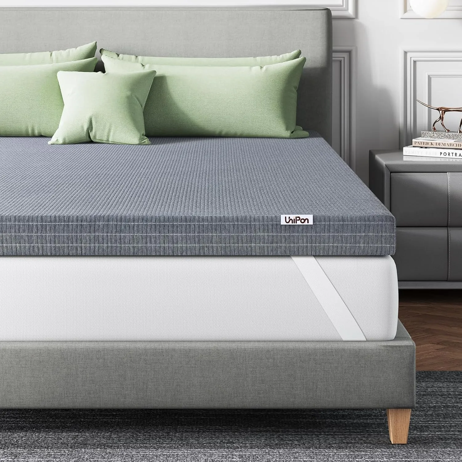 Firm Mattress Topper Queen - 4 Inch Charcoal-Infused Memory Foam Bed Topper for Back Pain Relief and Spinal Alignment, Dual-Sided Firmness, CertiPUR-US Certified, Removable Cover